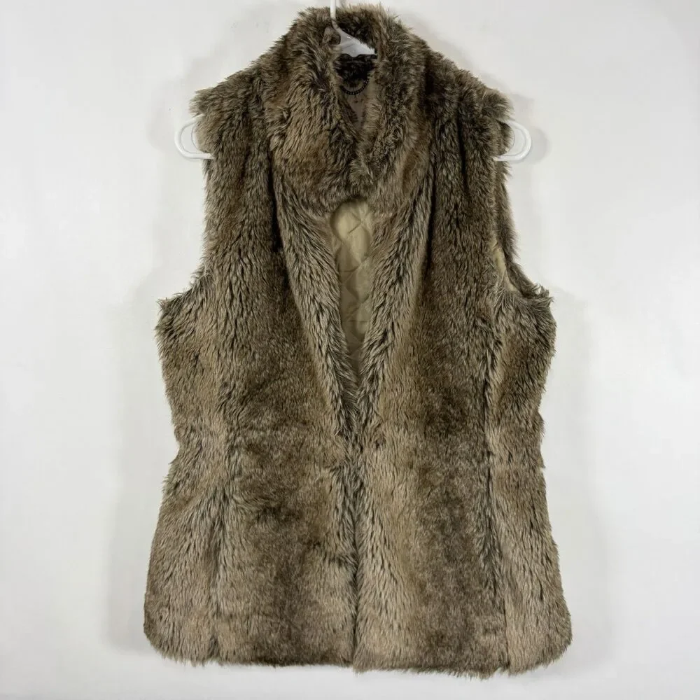 Banana Republic Faux Fur Vest Womens Size Small Brown Quilted Insulated Lining